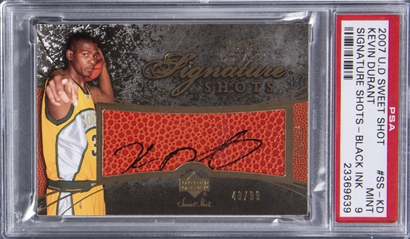 2007-08 UD Sweet Shot "Signature Shots" Black Ink #SS-KD Kevin Durant Signed Rookie Card (#43/99) - PSA MINT 9